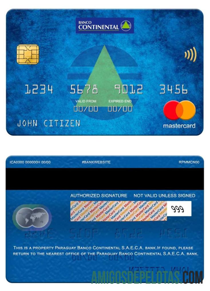 Paraguay Banco Continental S.A.E.C.A. Bank Mastercard template